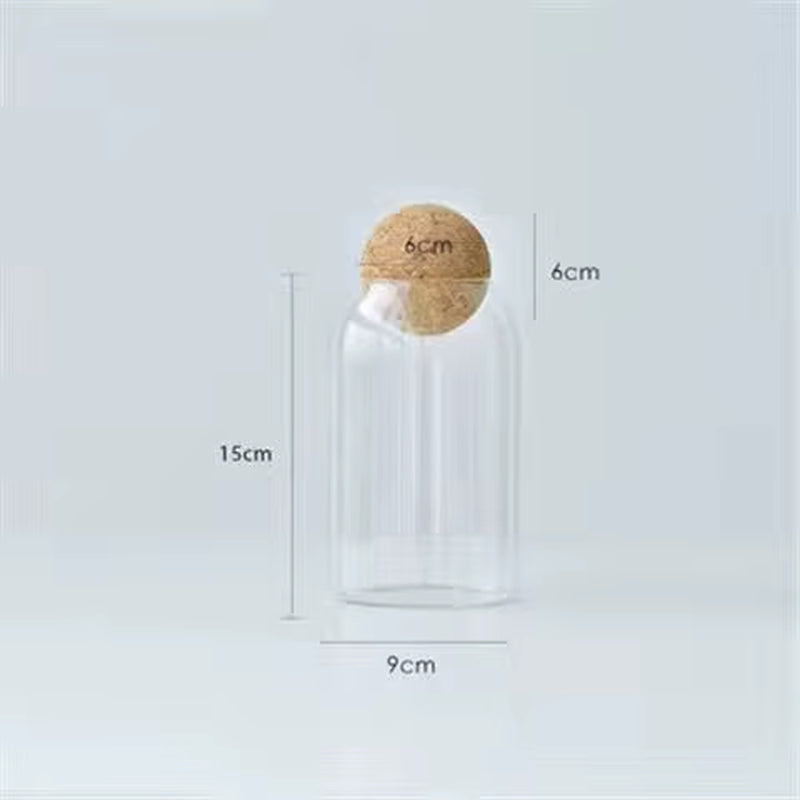 Round Glass Storage Bottle with Cork Stopper for Tea, Flowers, and Coffee Beans