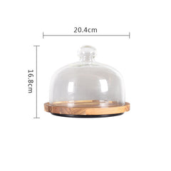 Nordic Style Wooden Cake Plate with Glass Cover – Round Dessert Serving Tray-NIMSY