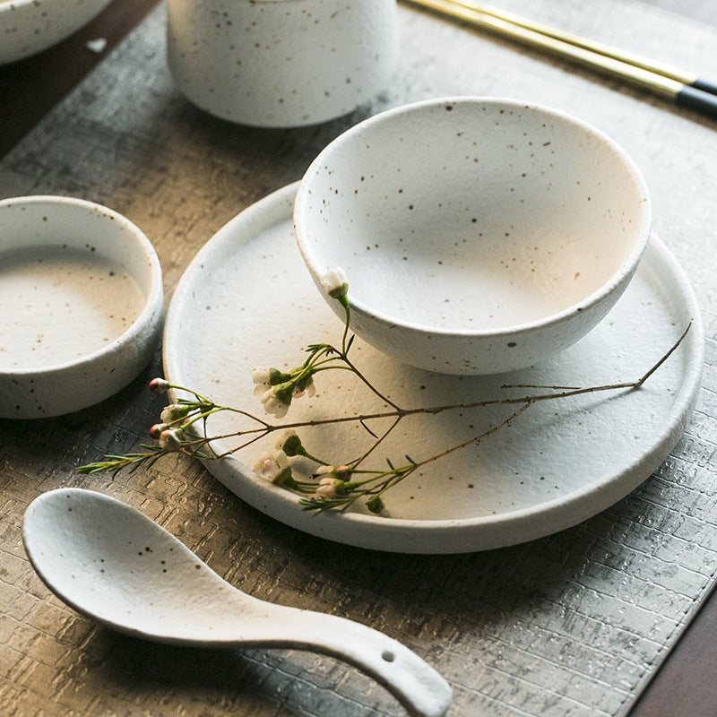 Japanese Style Speckled Porcelain Tableware – White Bowl-NIMSY