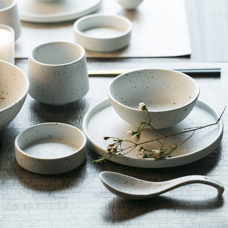 Japanese Style Speckled Porcelain Tableware – White Bowl-NIMSY
