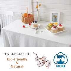 White Cotton Tablecloth with Ruffle Edges – Rectangular Washable Table Cover – 140cm Width-NIMSY