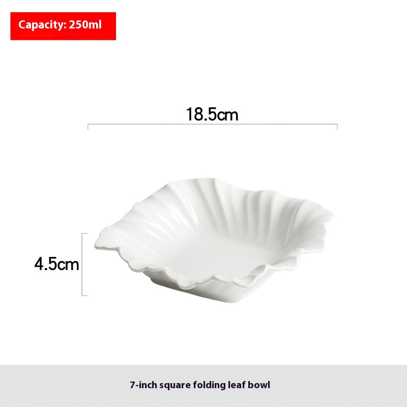White Porcelain Square Leaf Bowl – Underglaze Serving Bowl-NIMSY