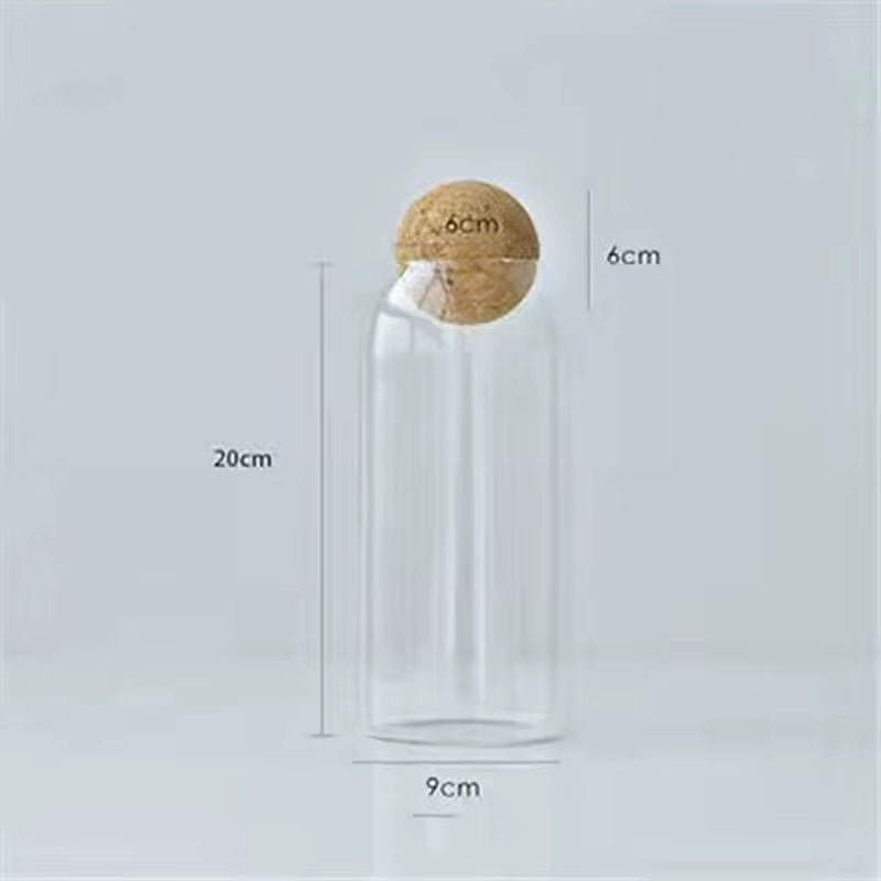 Round Glass Storage Bottle with Cork Stopper for Tea, Flowers, and Coffee Beans