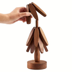 4PCS Wooden Trivets for Hot Dishes Folding