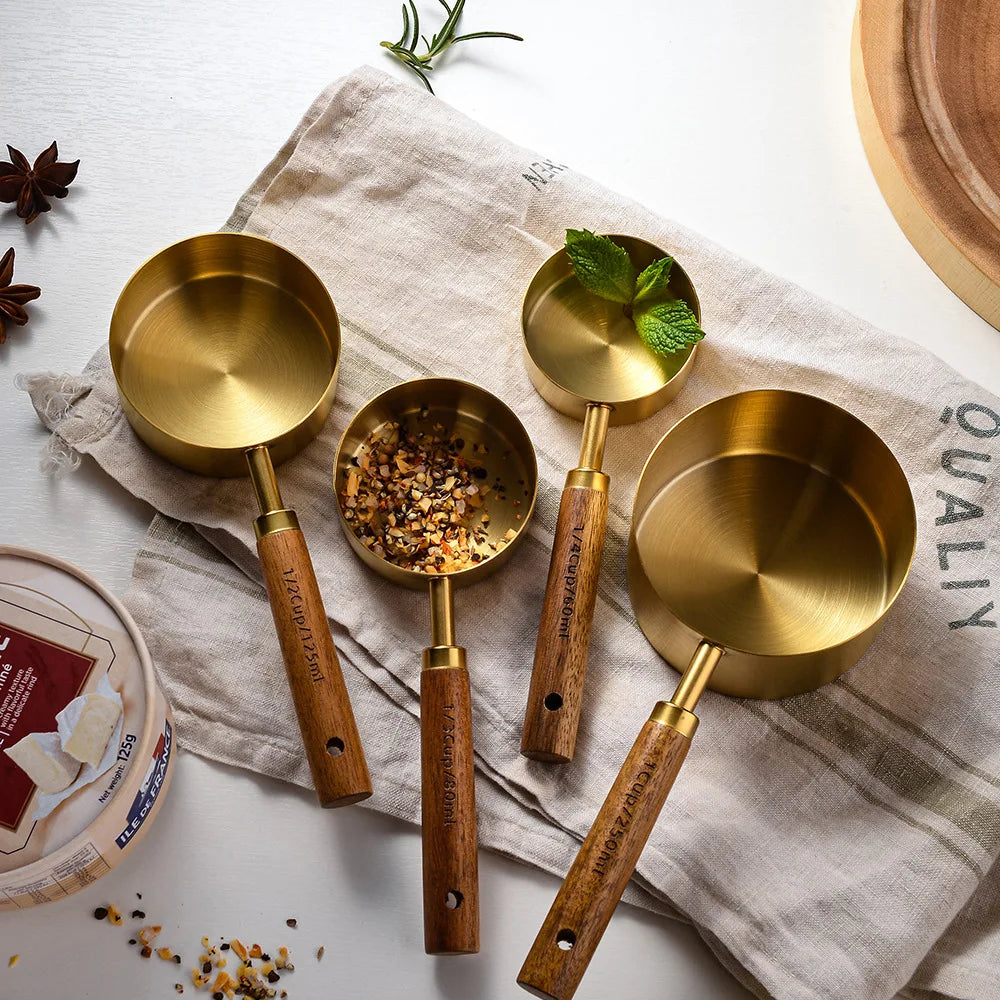 4Pcs Golden Measuring Cups and Spoons Set Stainless