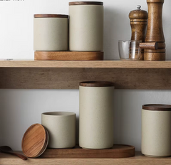 Retro Ceramic Storage Jar with Wooden Lid - Sealed Can Organizer for Tea and Coffee - Kitchen Food Storage Containers