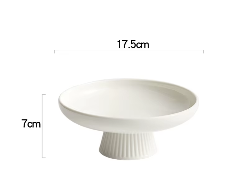 White Ceramic Pedestal Serving Dish – Round Fruit & Snack Plate-NIMSY
