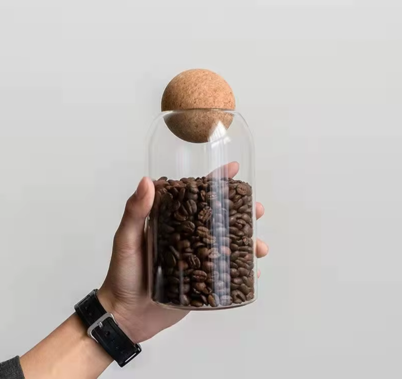 Round Glass Storage Bottle with Cork Stopper for Tea, Flowers, and Coffee Beans