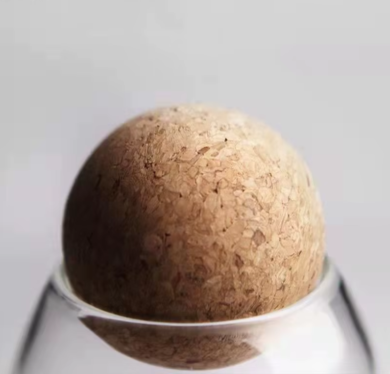 Round Glass Storage Bottle with Cork Stopper for Tea, Flowers, and Coffee Beans