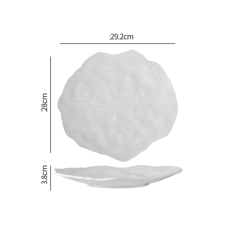 Ceramic Dinner Plates Set - Irregular Design for Steak, Dessert, Snack, Salad, and Pasta - Pure White Tableware for Restaurants