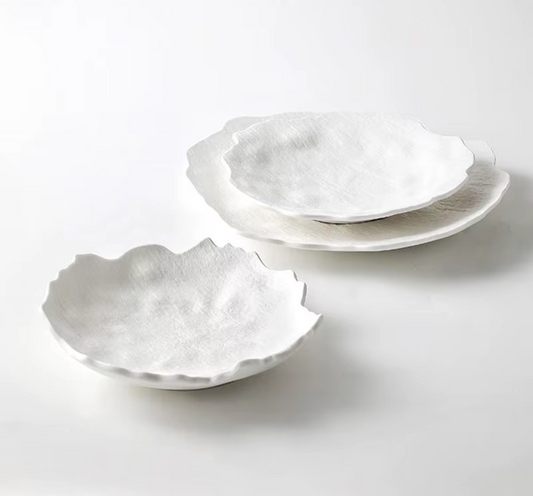 White Irregular Ceramic Dinner Plate – Textured Salad & Dessert Plate-NIMSY