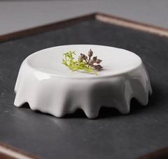 White Ceramic Seasoning Plate – Irregular Round Sauce Dish – 9.8cm-NIMSY