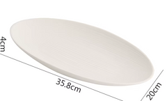 Matte Striped Ceramic Oval Fish Plate – White Serving Plate-NIMSY