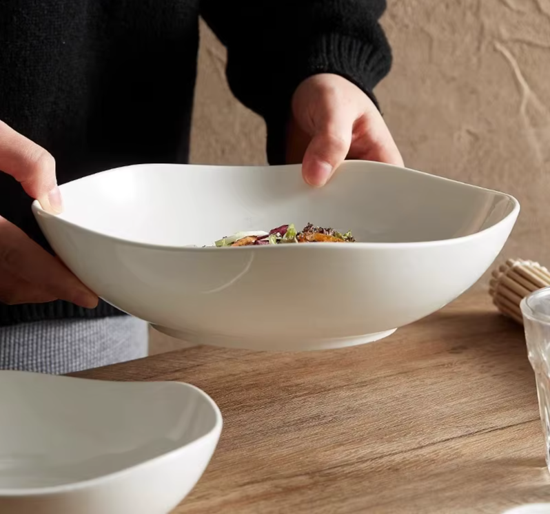 White Ceramic Wave Mouth Bowl – Noodle & Dessert Bow-NIMSY