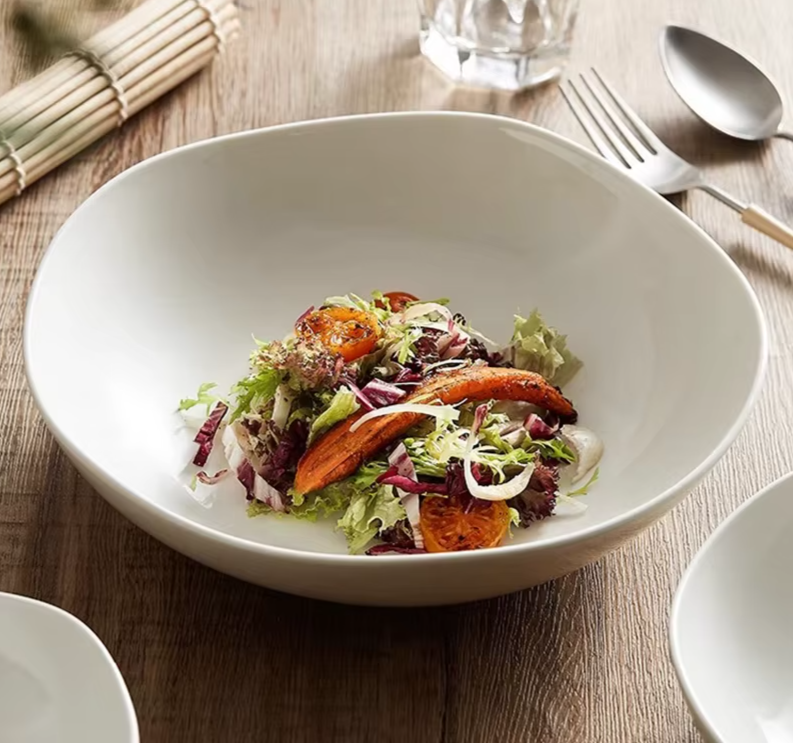 White Ceramic Wave Mouth Bowl – Noodle & Dessert Bow-NIMSY