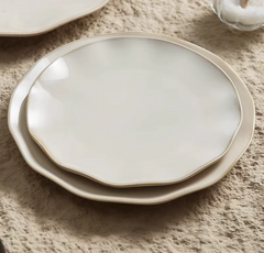 Beige Irregular Ceramic Steak Plate – Textured Dinner Plate-NIMSY