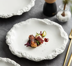 Simple Solid Color Tableware Ceramic Pasta Steak Plate Dinner Plate Creative Kitchen Irregular Shape Serving Tray Cooking Dishes