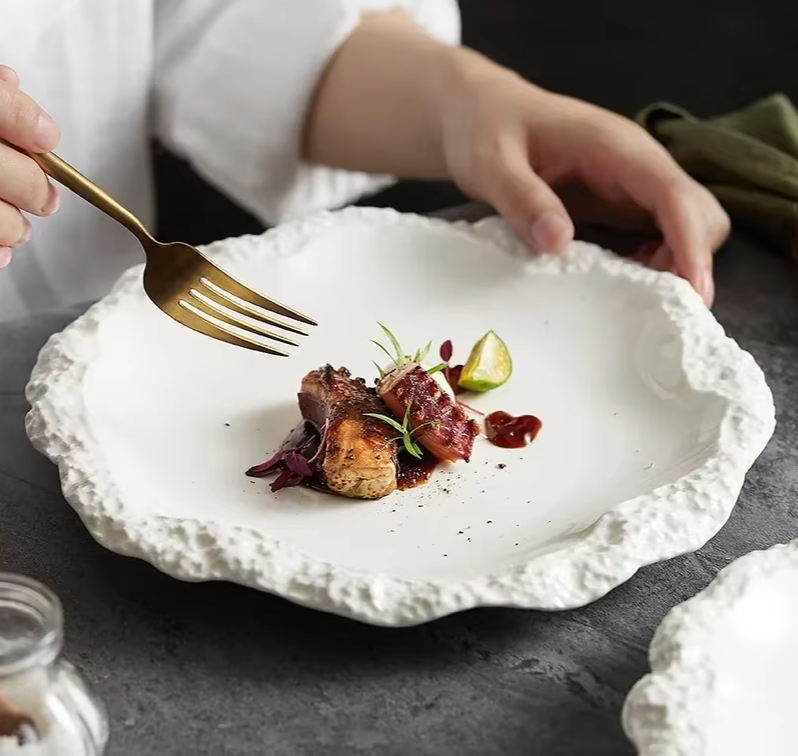 Simple Solid Color Tableware Ceramic Pasta Steak Plate Dinner Plate Creative Kitchen Irregular Shape Serving Tray Cooking Dishes