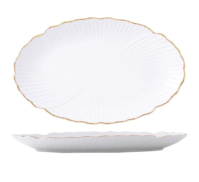 Flower Shape Ceramic Plate Oval Fish Plate