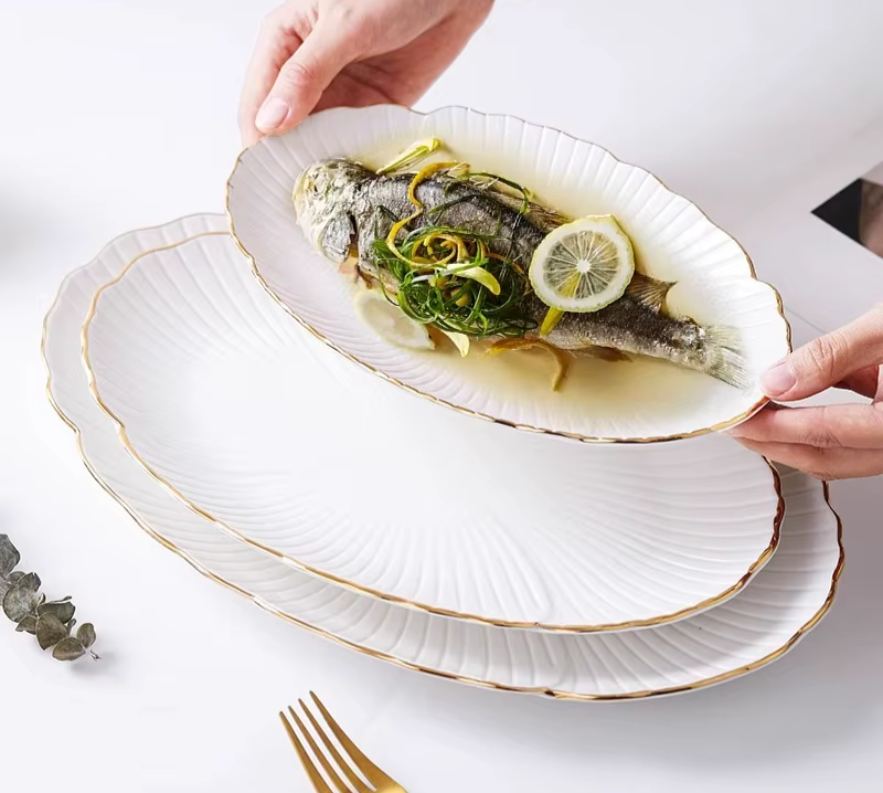 Flower Shape Ceramic Plate Oval Fish Plate