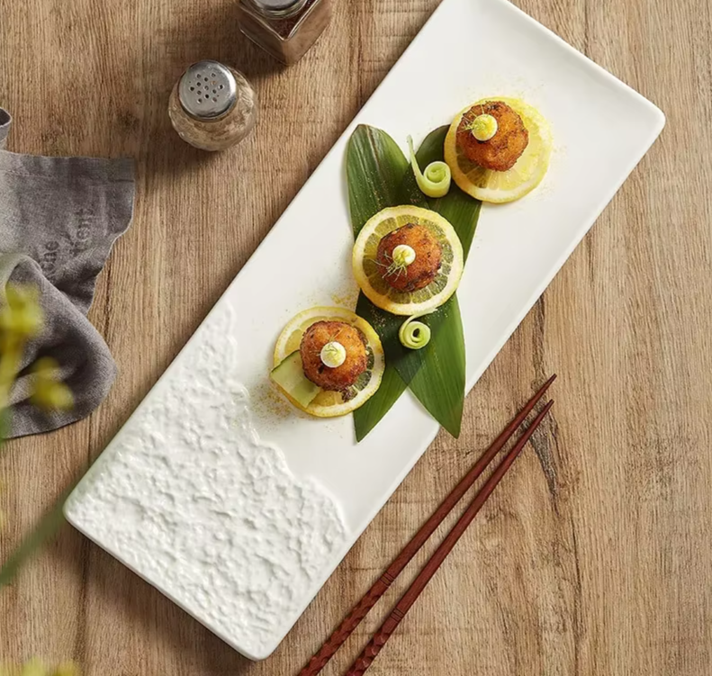 Half Stone Pattern Long Strip Plate Ceramic