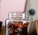 Transparent Glass Bamboo Lid Storage Jar