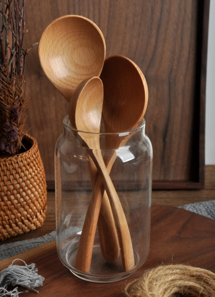 Wooden Spoon Natural Cooking Utensils Handmade Home Tableware Cutlery for Kicthen