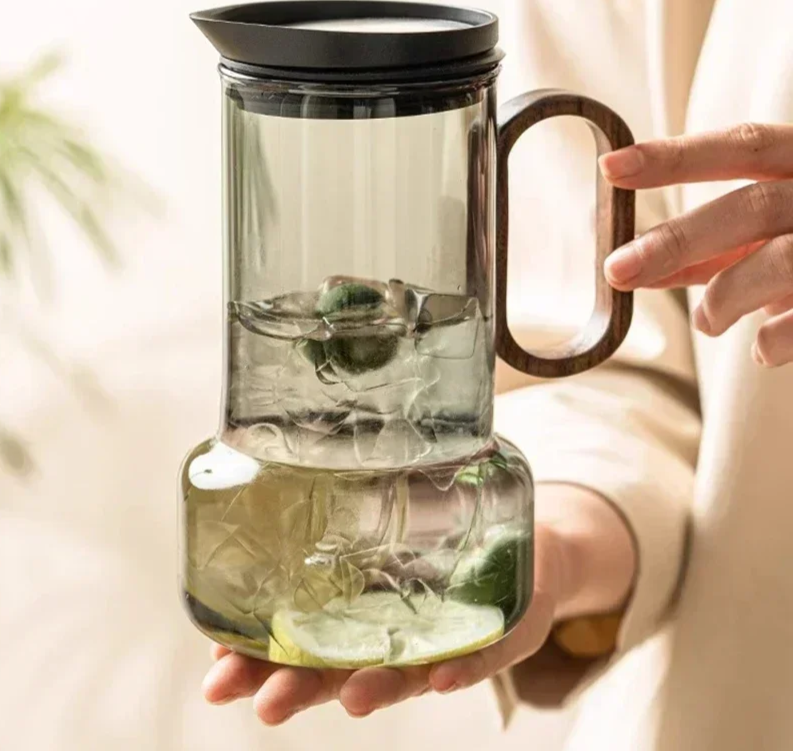 Walnut Wood Handle Glass Cold Water Kettle