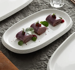 Stone Patterned Edge Oval Plate Ceramic