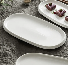 Stone Patterned Edge Oval Plate Ceramic