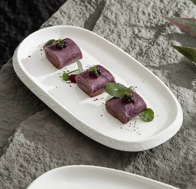 Stone Patterned Edge Oval Plate Ceramic