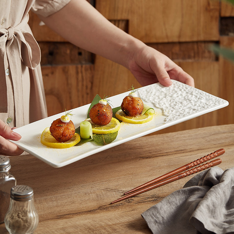 Rock Pattern Porcelain Rectangular Plate – Nordic Style Serving Plate-NIMSY
