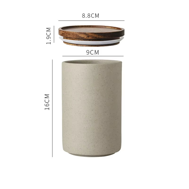Retro Ceramic Storage Jar with Wooden Lid - Sealed Can Organizer for Tea and Coffee - Kitchen Food Storage Containers