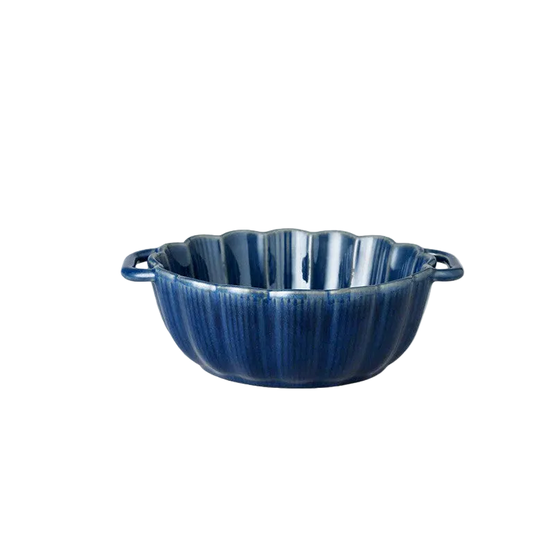 Nordic Ceramic Salad Bowl – Double Handle Petal Shape Bowl-NIMSY