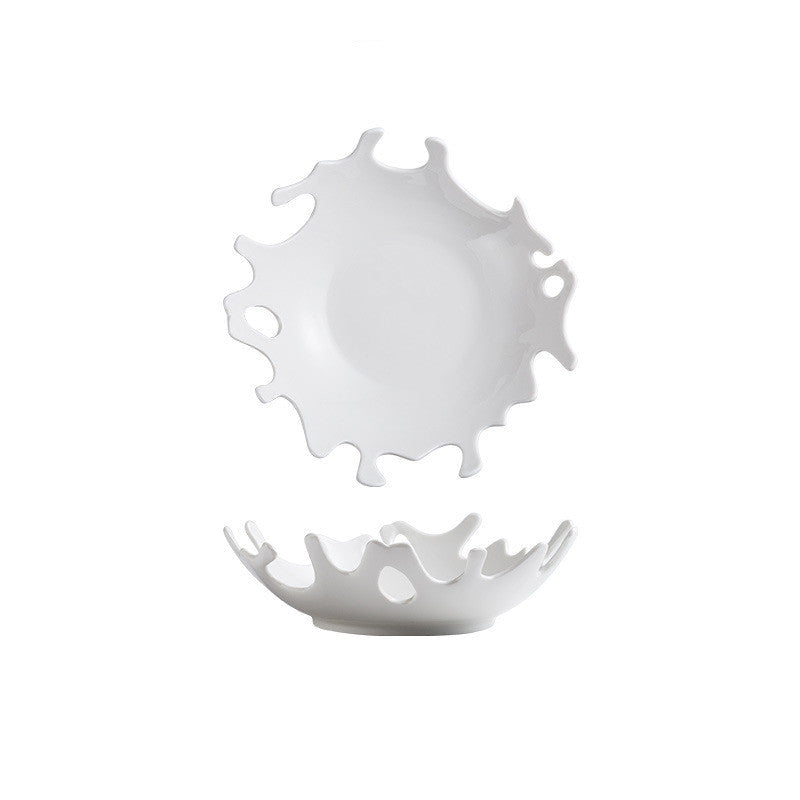 Pure White Porcelain Sculptural Serving Bowl – Irregular Wave Shape-NIMSY