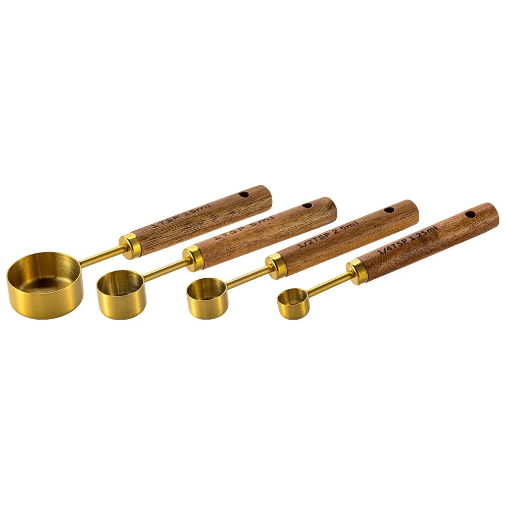 4 Pcs Stainless Steel Measuring Spoon Set – Wooden Handle-NIMSY