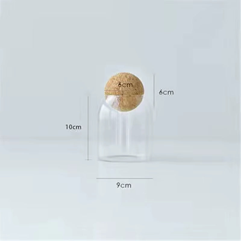 Round Glass Storage Bottle with Cork Stopper for Tea, Flowers, and Coffee Beans