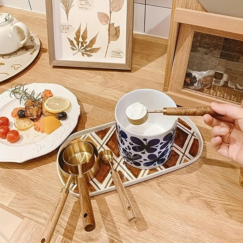 4 Pcs Stainless Steel Measuring Spoon Set – Wooden Handle-NIMSY
