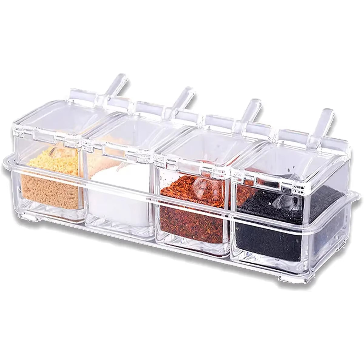 Clear Seasoning Box Set of 4 Crystal Seasoning Storage