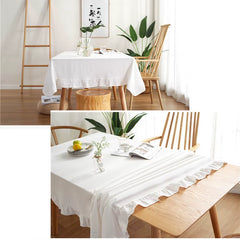 Cotton Fabric Table Cloth Washable White