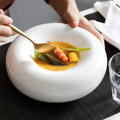 Elegant White Ceramic Tableware Set - Salad, Dessert, and Snack Plates for Home Decor and Kitchen Use - Porcelain Cake Plates