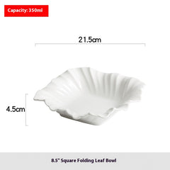 White Porcelain Square Leaf Bowl – Underglaze Serving Bowl-NIMSY