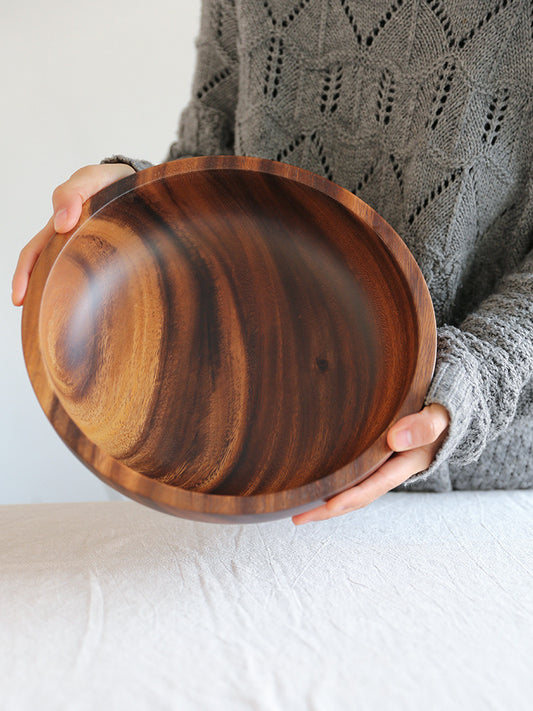 Natural Wooden Salad Bowl – Brown Round Serving Bowl-NIMSY