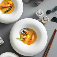 Elegant White Ceramic Tableware Set - Salad, Dessert, and Snack Plates for Home Decor and Kitchen Use - Porcelain Cake Plates