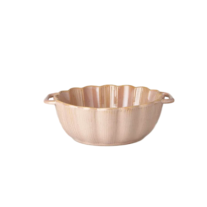Nordic Ceramic Salad Bowl – Double Handle Petal Shape Bowl-NIMSY