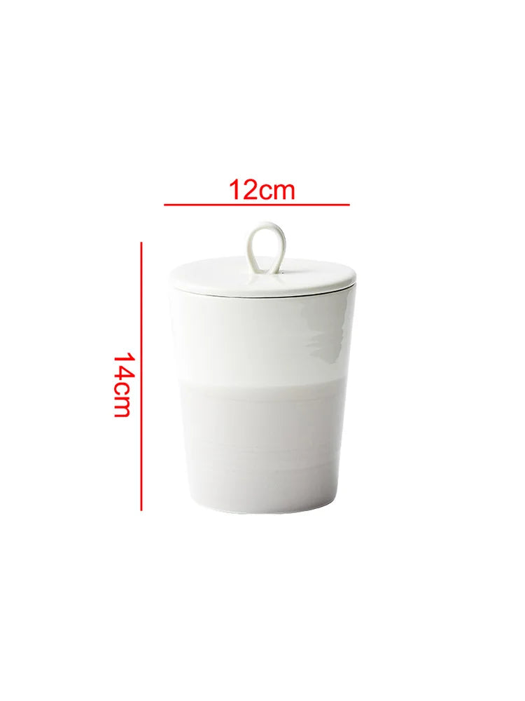 White Ceramic Storage Jar with Lid – European Style Food Container – 12cm-NIMSY