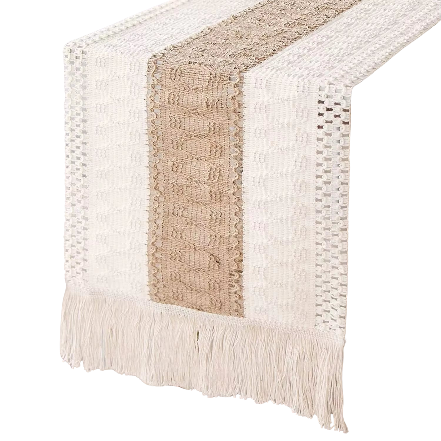 Boho Macrame Table Runner with Tassels – Cotton Linen Bicolor Design – 30x180cm-NIMSY