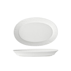 White Ceramic Fish Plate – Rock Texture Oval Dinner Plate-NIMSY