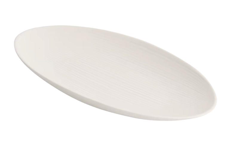Matte Striped Ceramic Oval Fish Plate – White Serving Plate-NIMSY