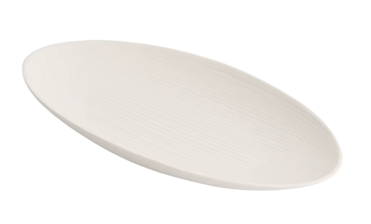 Matte Striped Ceramic Oval Fish Plate – White Serving Plate-NIMSY